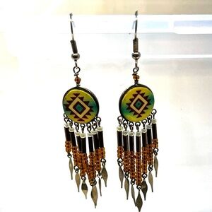 Artisan Bead & Silver Dangling  Earrings